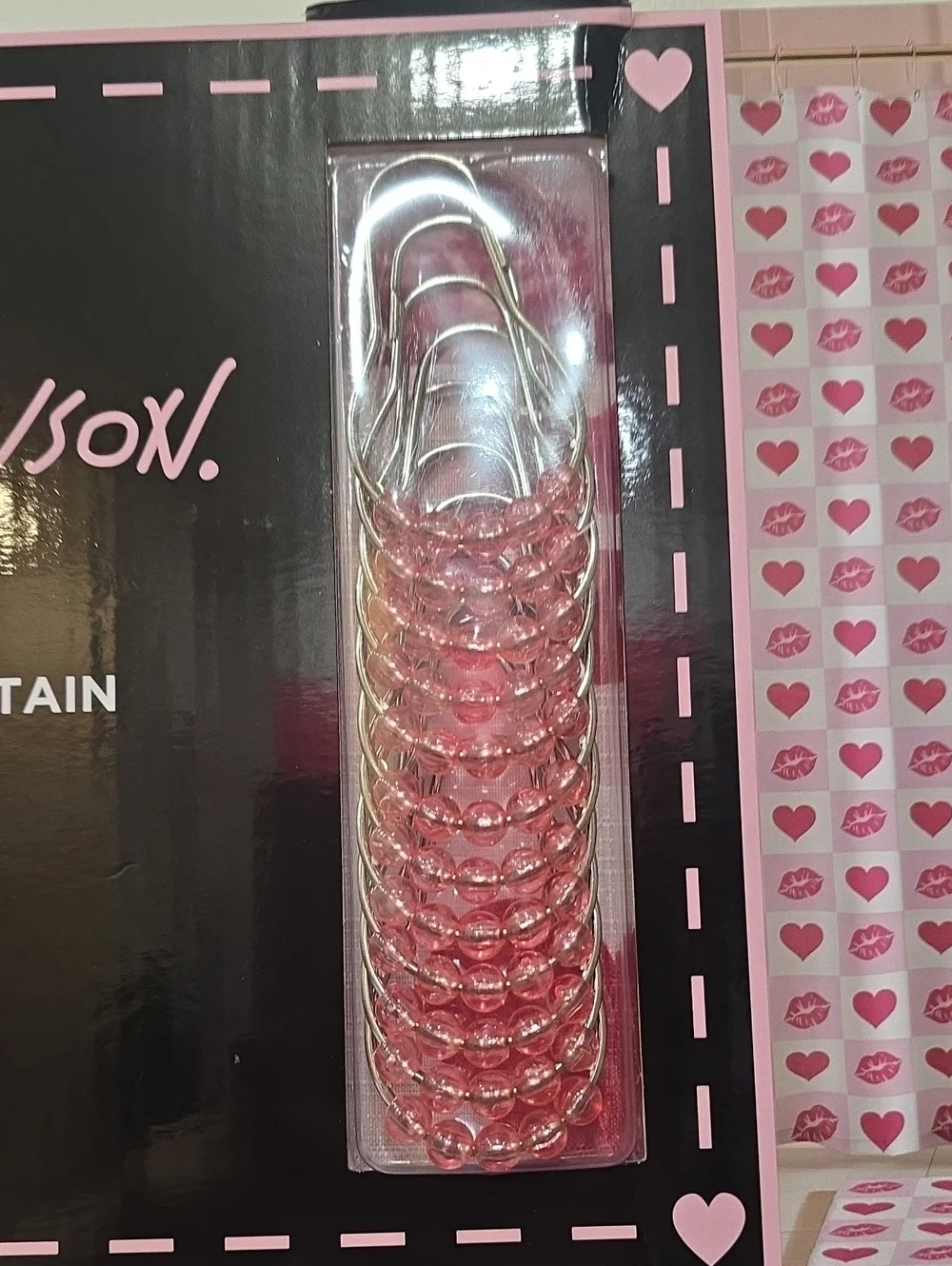 Betsey Johnson Heart & Kiss Pattern Multi-Piece Shower Curtain & Bath Rug Set